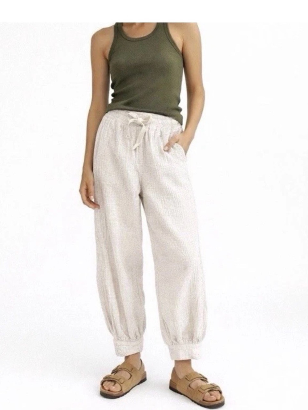 Sancia Lowell Gauze Harem Pants Jogger Pink Balloon Crinkle Cotton Size Small